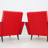 Paire de fauteuils en similicuir et en tissu rouge des années 1970, Tchécoslovaquie