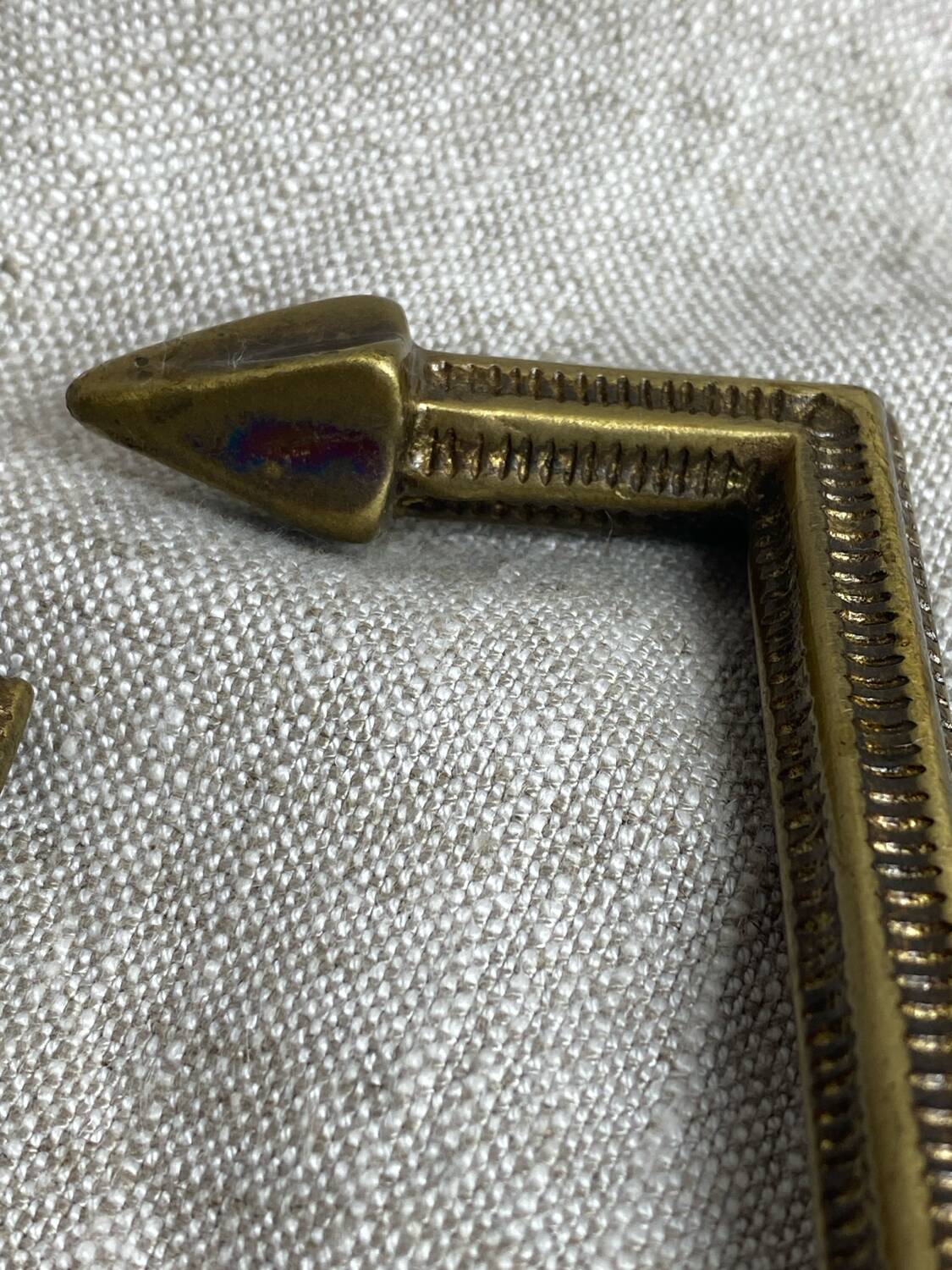 Antique brass curtain hooks and tiebacks