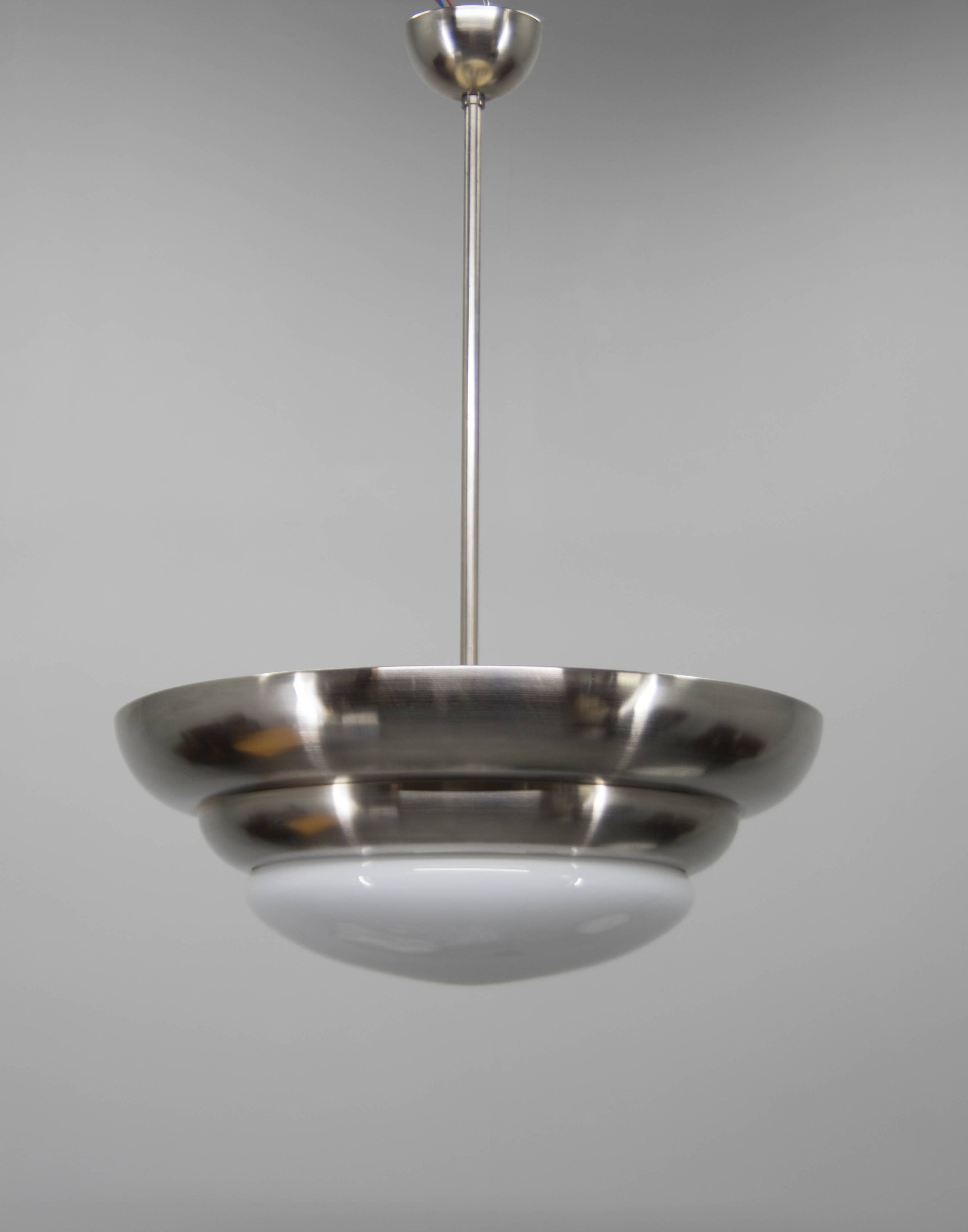 Rare Franta Anýž Nickel Chandelier, 1930s, Restored