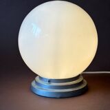 Globe lamp in opaline and aluminum, 1950