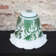 Opaline globe with green flower patterns, bell-shaped lampshade with a corolla.