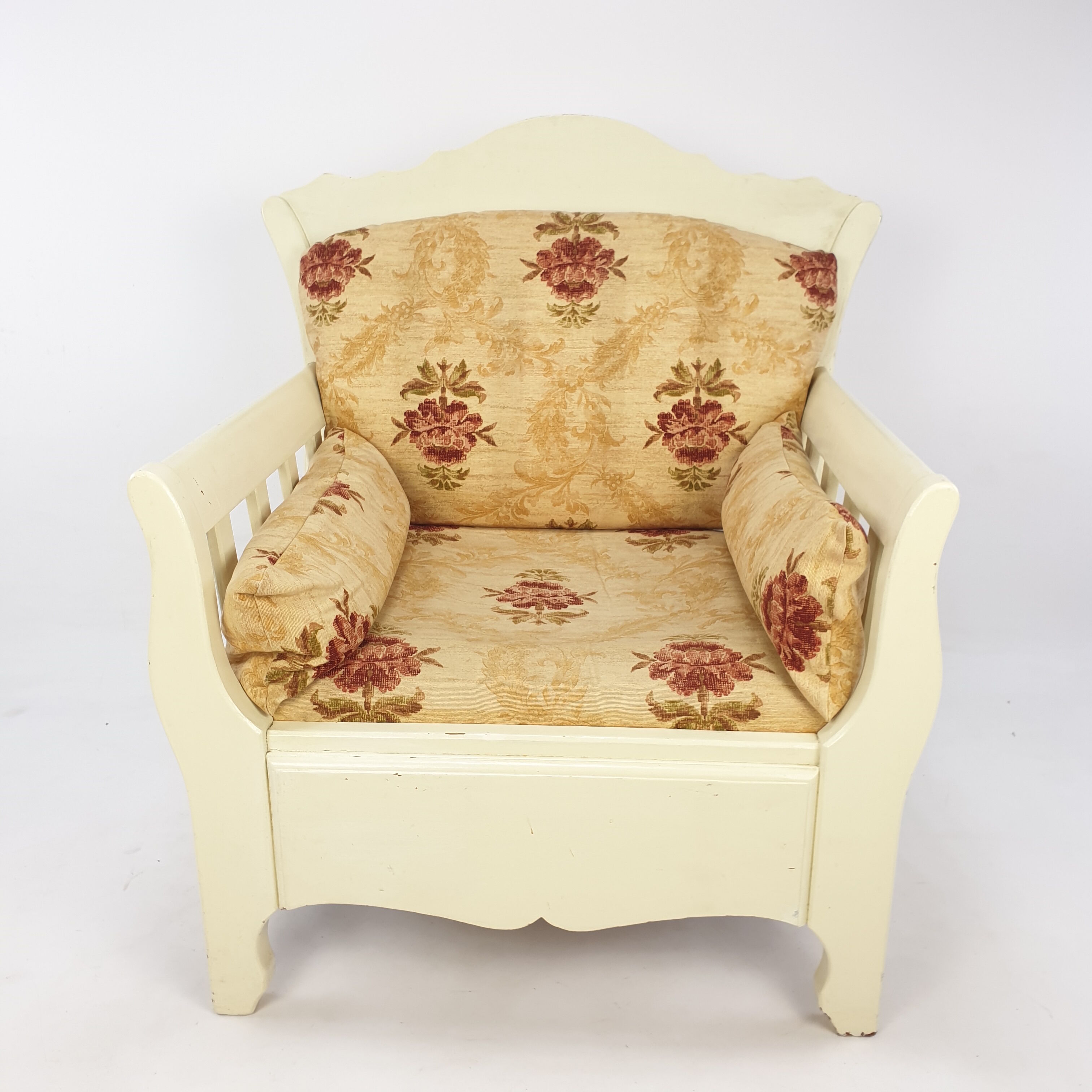Fauteuil en bois avec des fleurs, années 80
