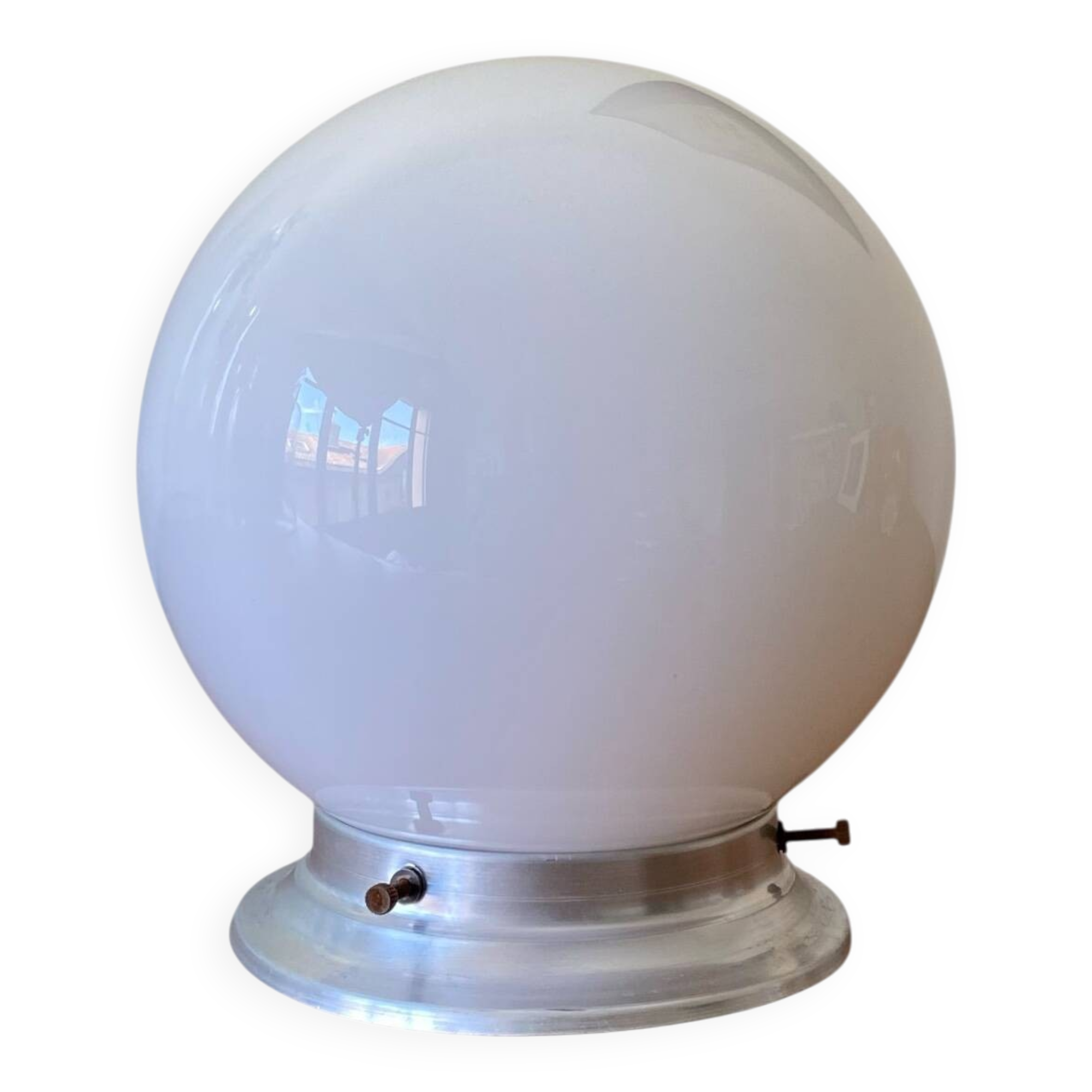 Ceiling light or wall light with white opaline glass globe, 15 cm, aluminium rose.
