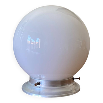 Ceiling light or wall light with white opaline glass globe, 15 cm, aluminium rose.