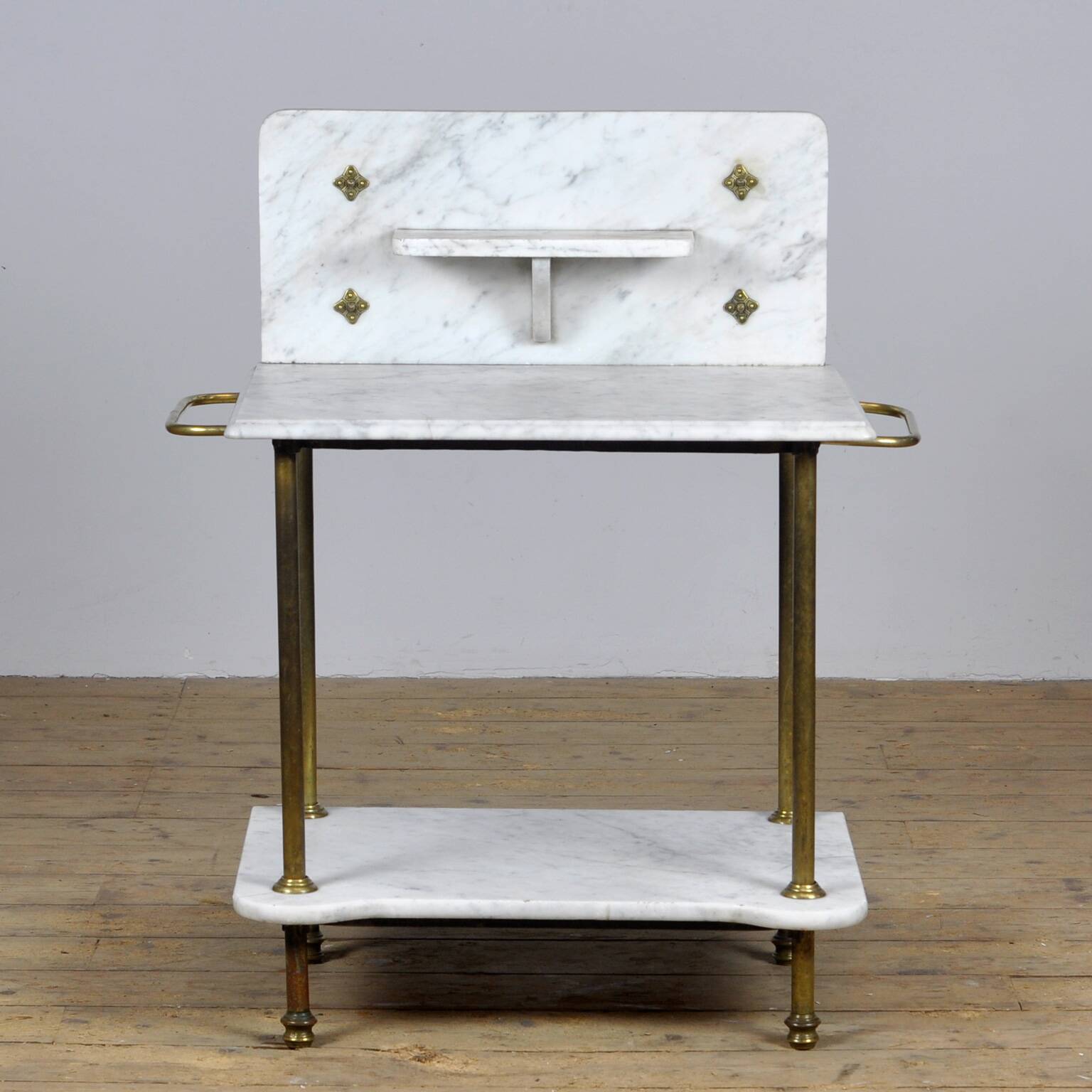 Antique wash stand in brass and marble, circa 1880
