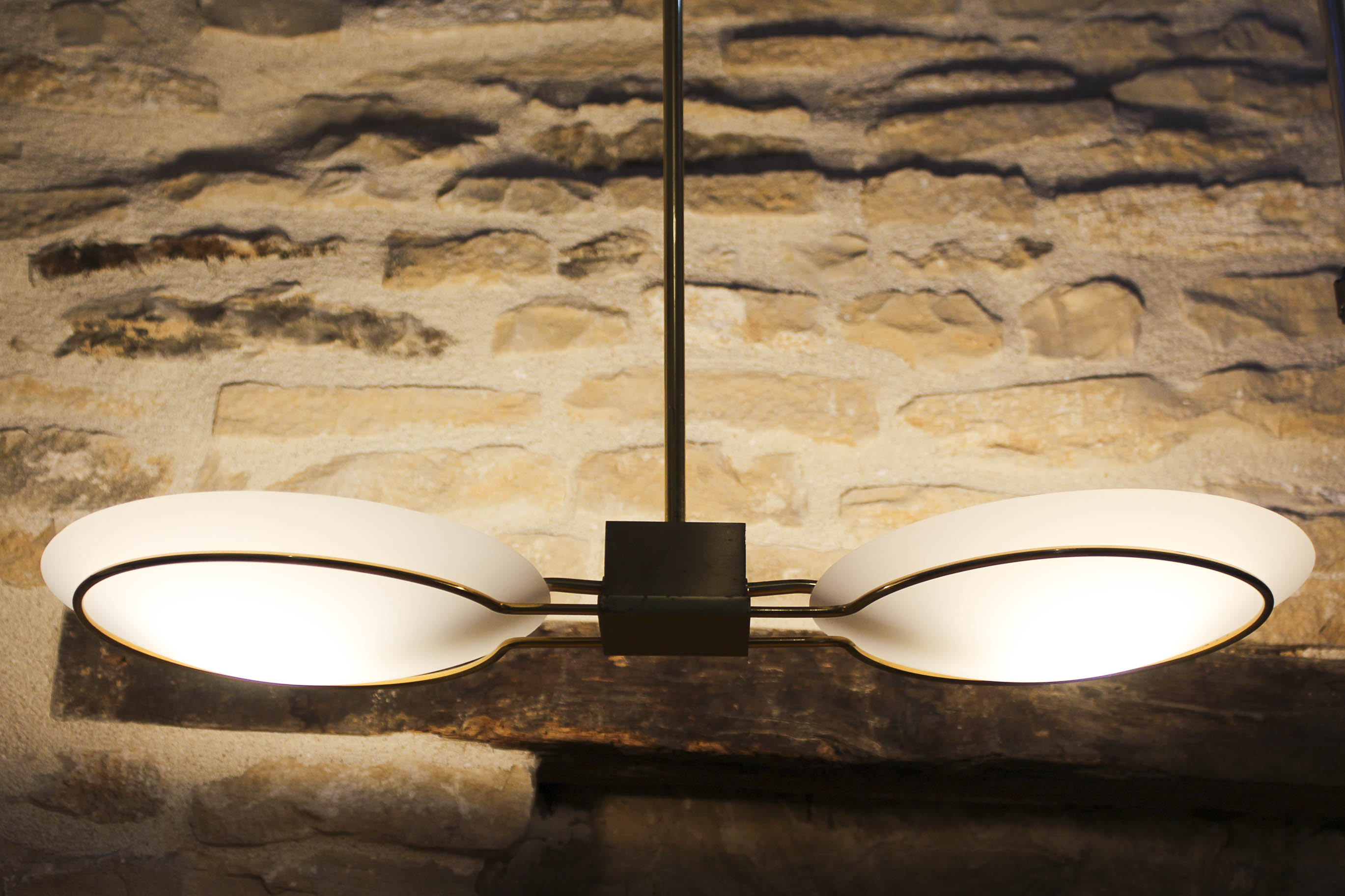 Brass pendant lamp Lucien Gau Paris 70s