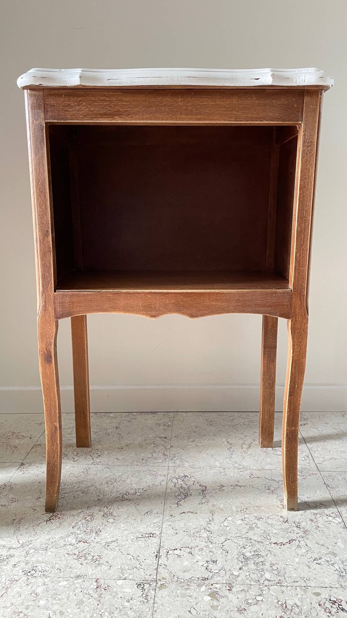 Vintage white and wood bedside table