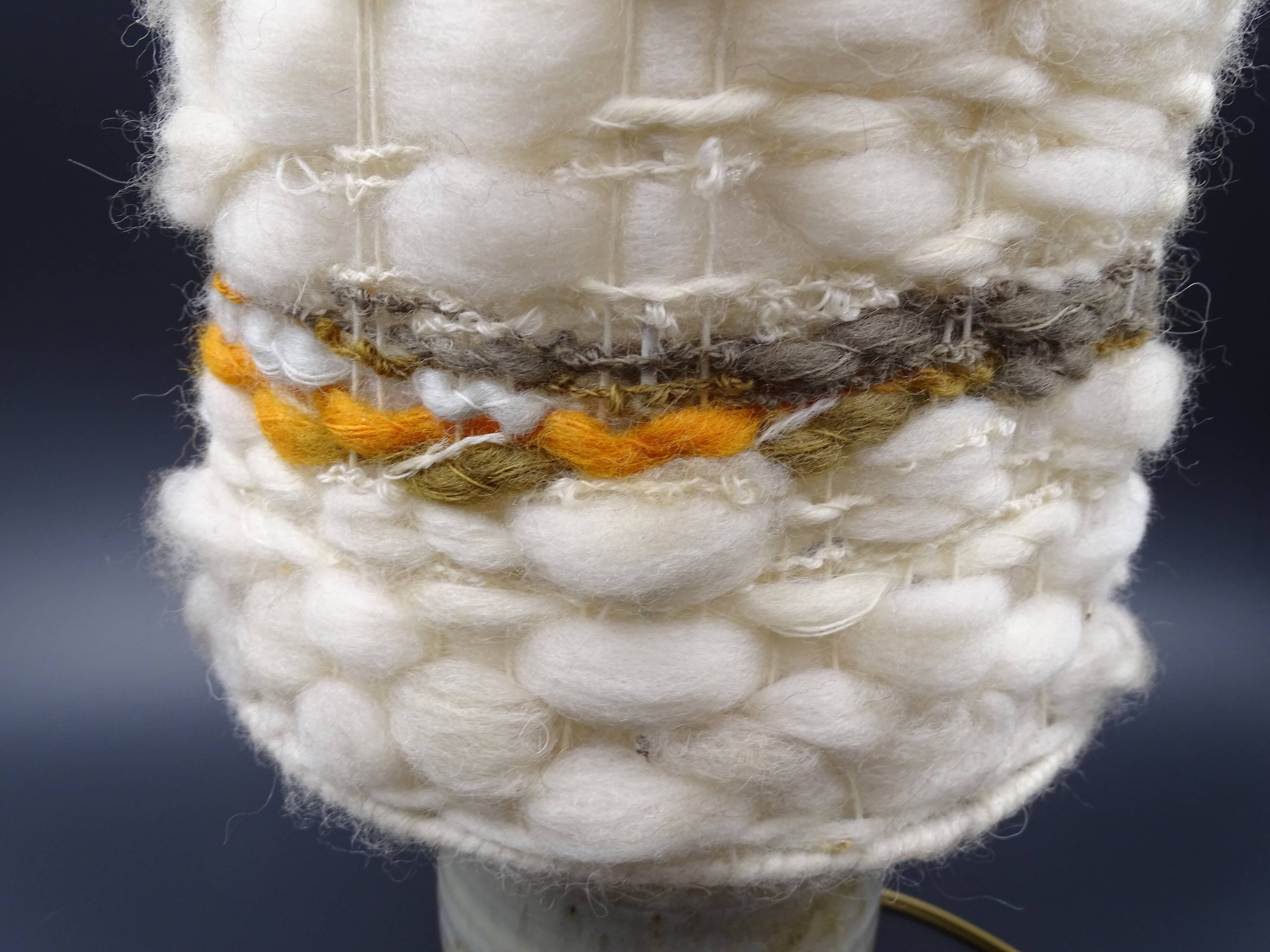 Pair of bedside lamps in stoneware and wool lampshades - Vintage around 1970