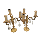 Pair of 3-light bronze candlestick lamps