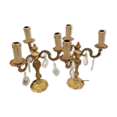 Paire de lampes chandeliers 3 feux en bronze