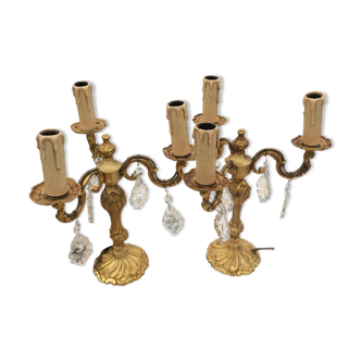 Paire de lampes chandeliers 3 feux en bronze
