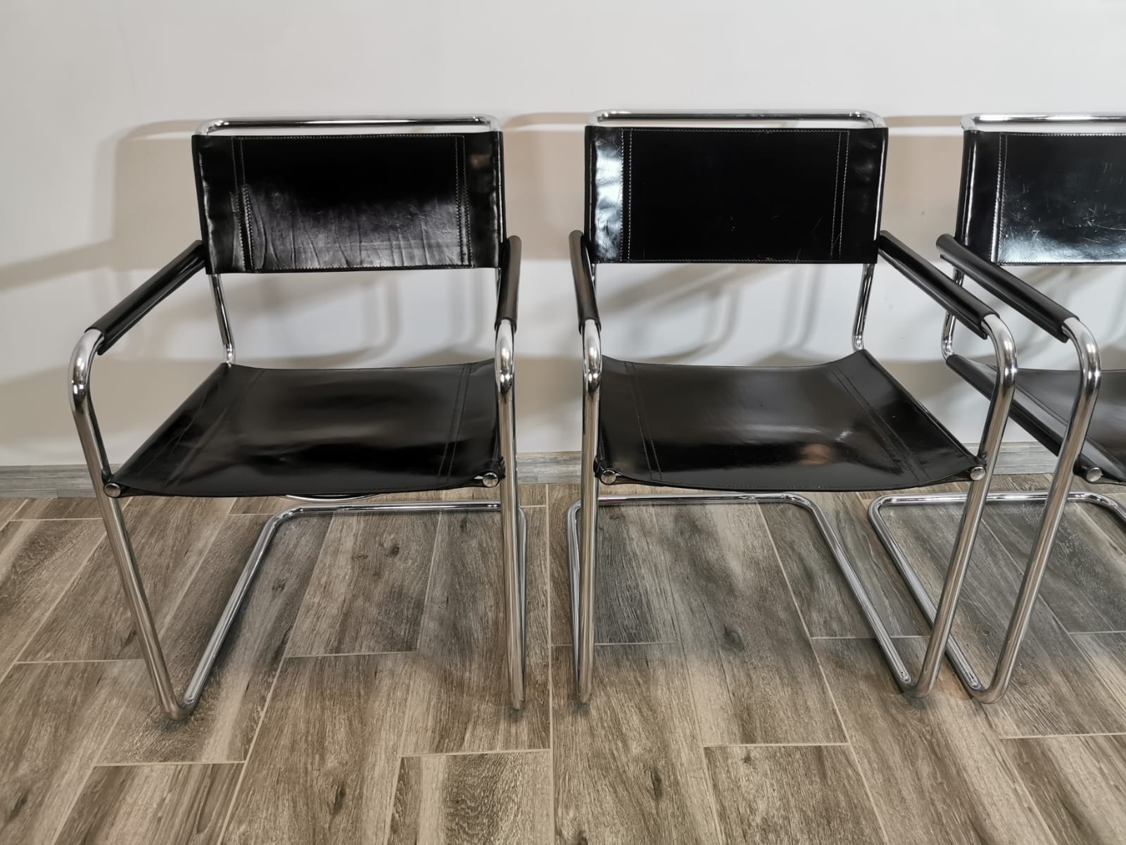 Mid-century chromed leather chairs