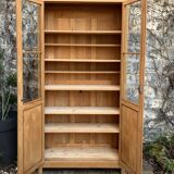 Parisian glass cabinet in solid raw oak, 1950
