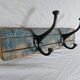 Solid teak coat hook with 2 double cast iron hooks
