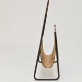 Carl Auböck II Magazine rack Midcentury, brass and brown leather, vintage, Austria