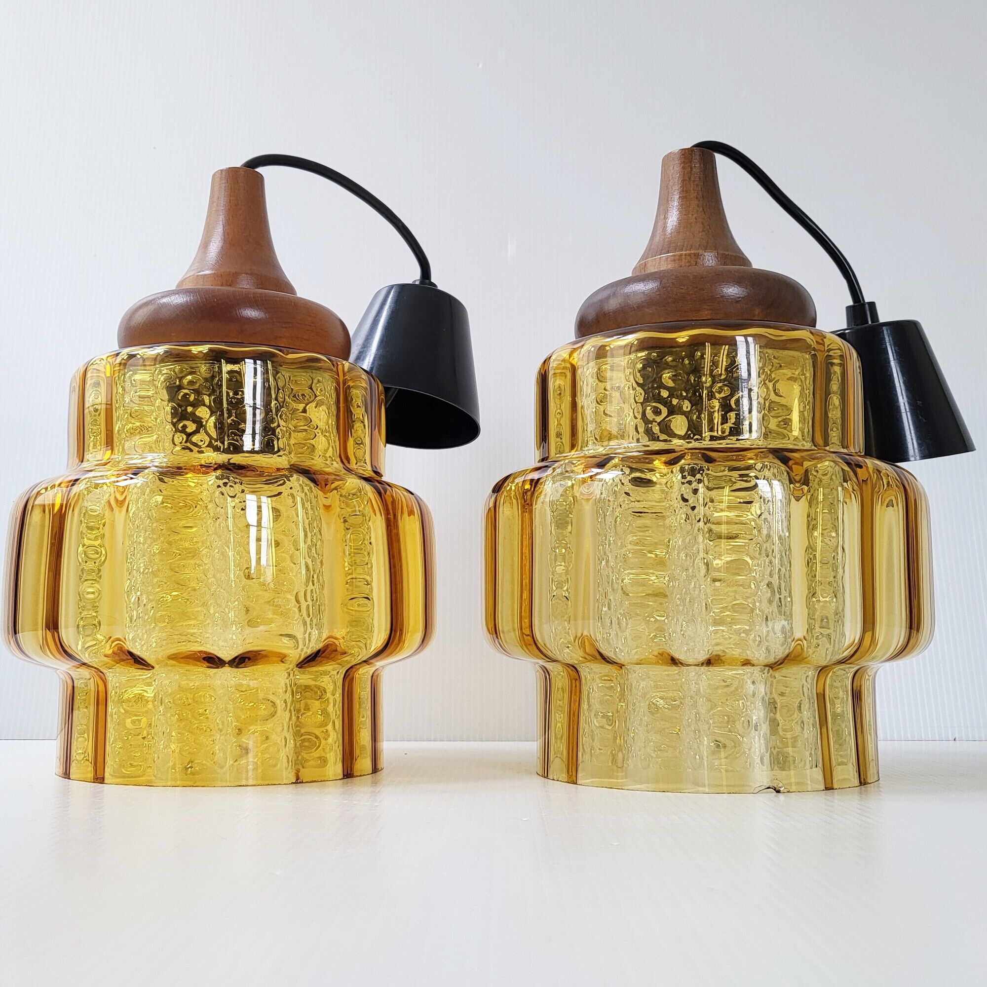 Pair of pendant lamps Carl Fagerlund Orrefors vintage 1960