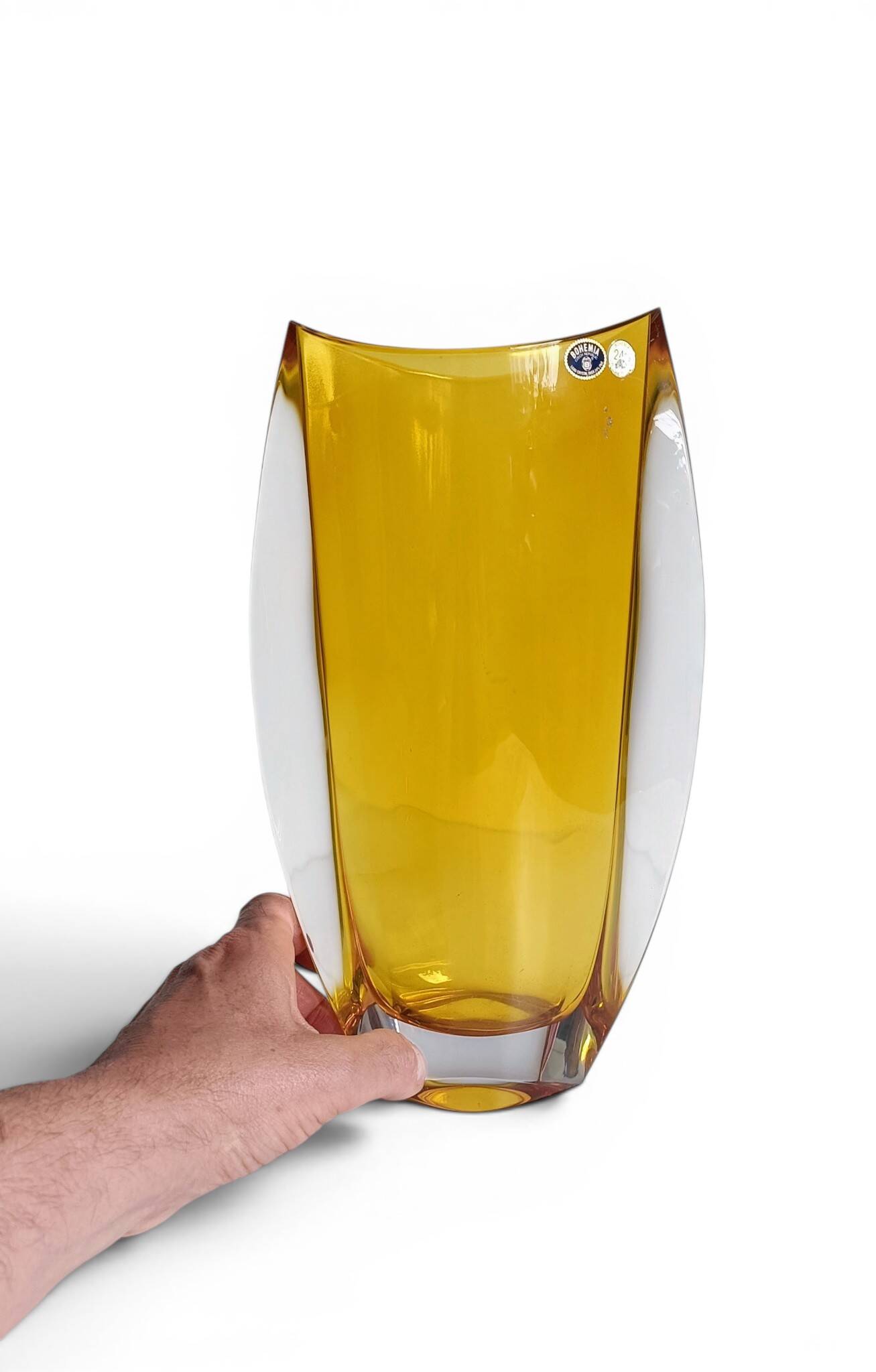 Vase en verre cuit en ambre Art Déco bohémien, Bohême du Nord, vers 1930