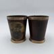 Pair of Painted Tin and Brass Planters, Decorated with Bucolic Landscapes,
