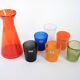 Colourful set of glasses and carafe, Scherzer Bavaria, 1980s, made in Germa