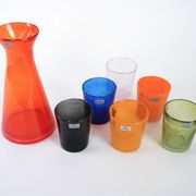 Colourful set of glasses and carafe, Scherzer Bavaria, 1980s, made in Germa