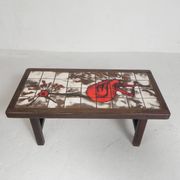 Square tile table from Vallauris, signed Dan with an image of a fantastic bird, 1960s.