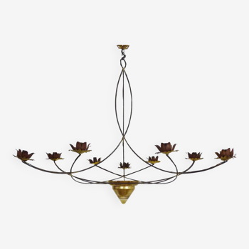 Very large chandelier with 9 metal bulbs and gold leaf cup