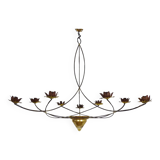 Very large chandelier with 9 metal bulbs and gold leaf cup