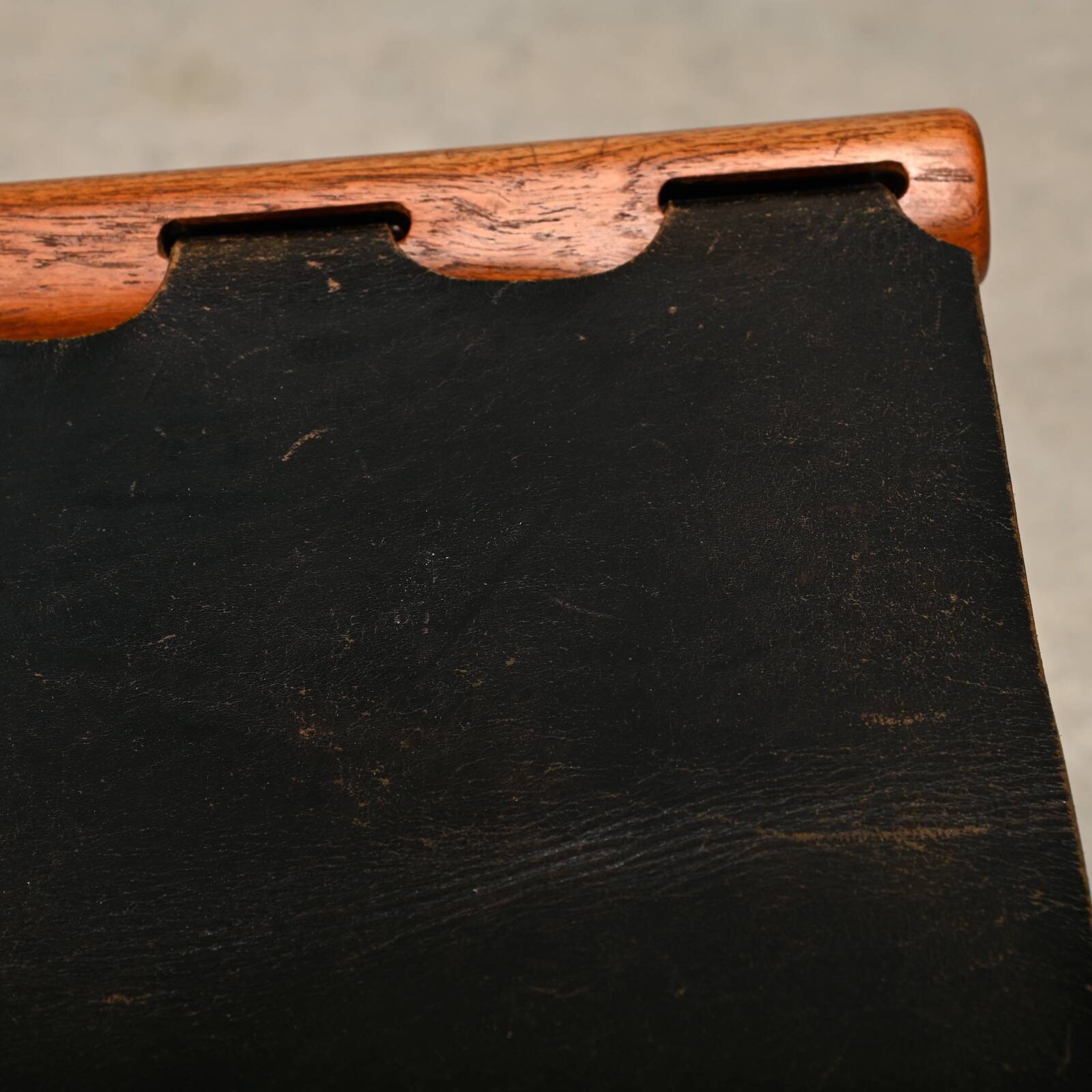 Poul Hundevad PH43 Guldhøj Stool in Teak and Black Leather, Denmark, 1960s