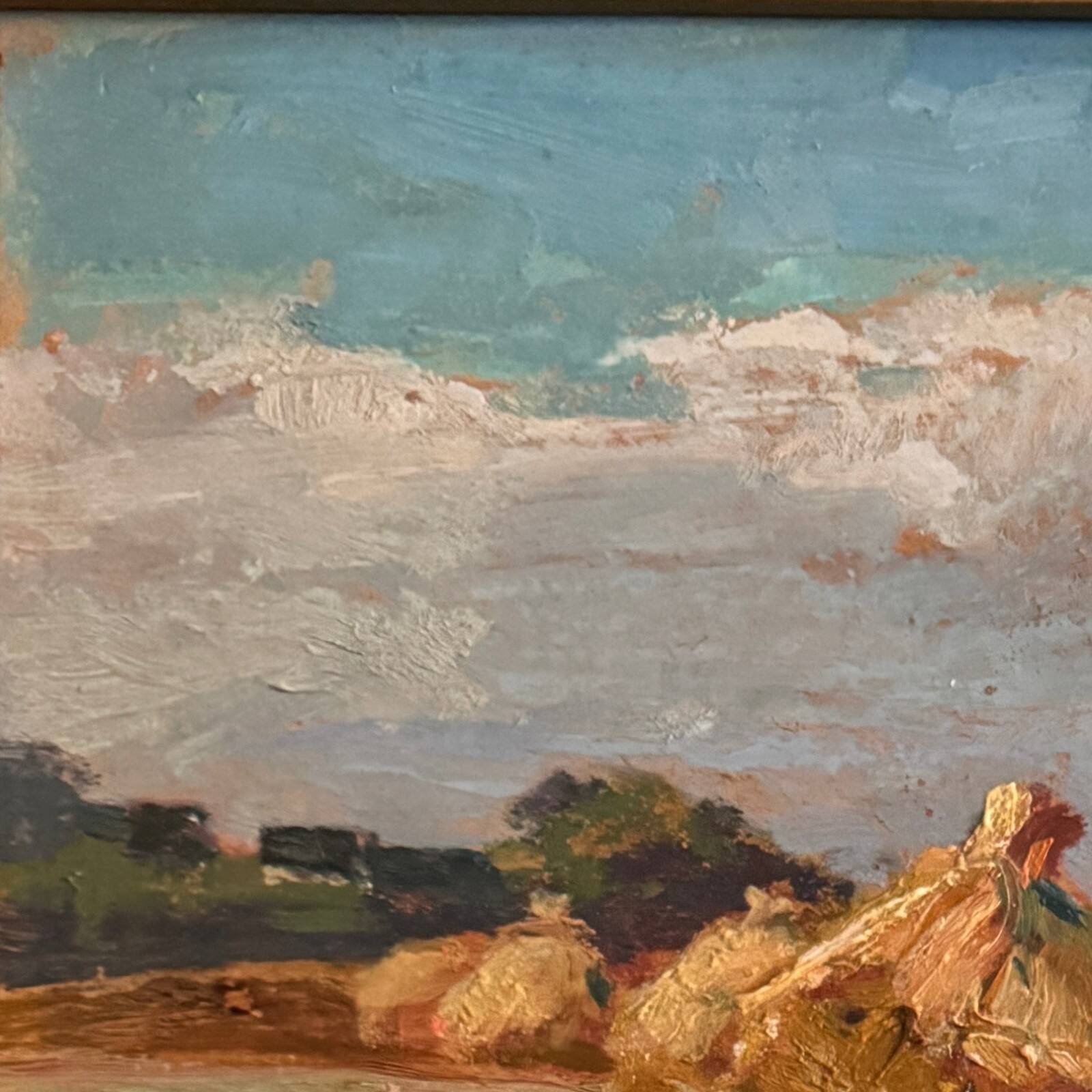 Oil on panel by Henri Vollet Breton woman gathering hay