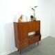 Teak veneer wall cabinet with flap, bar cabinet vintage