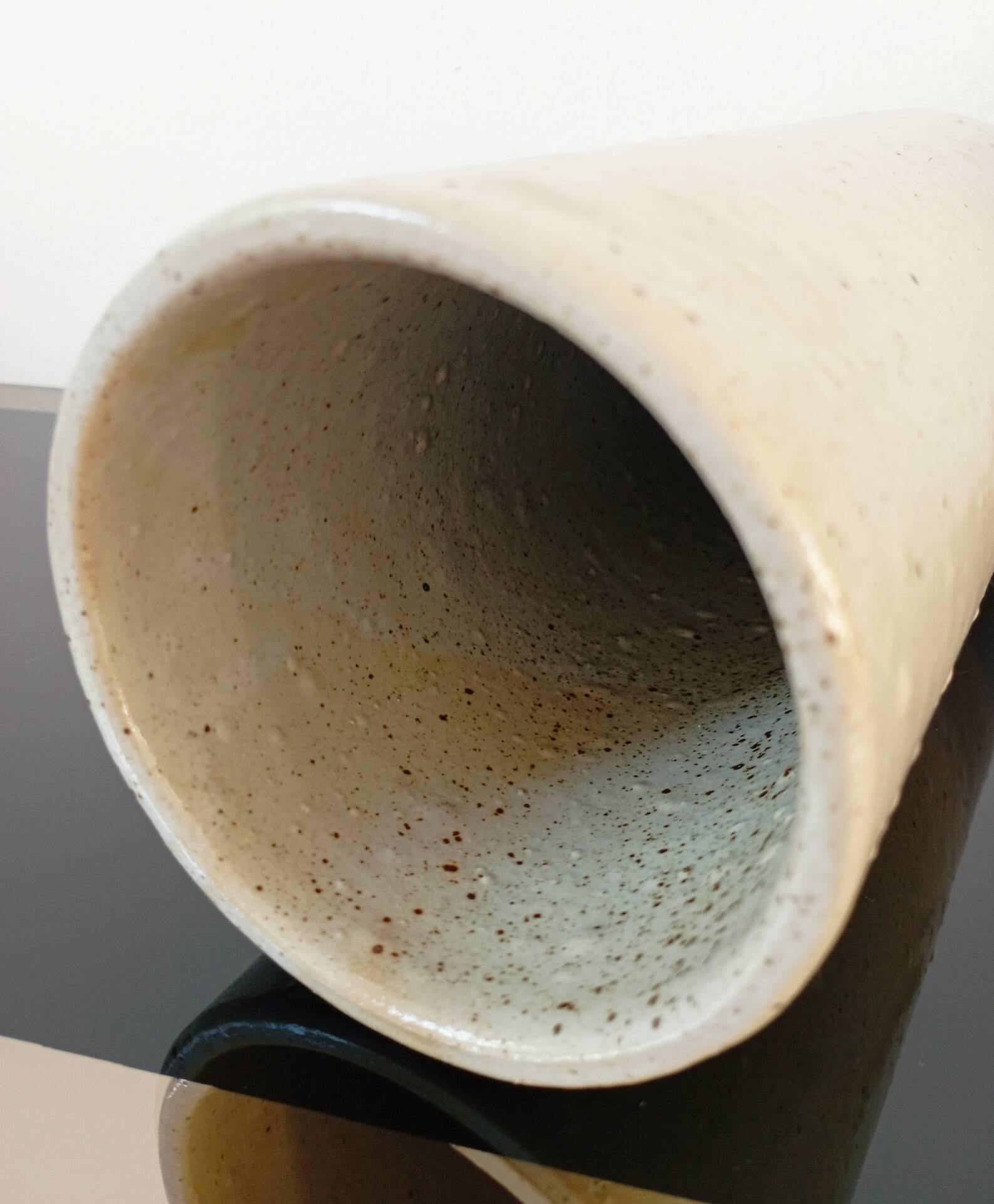 Vintage glazed stoneware cylinder vase - 1970