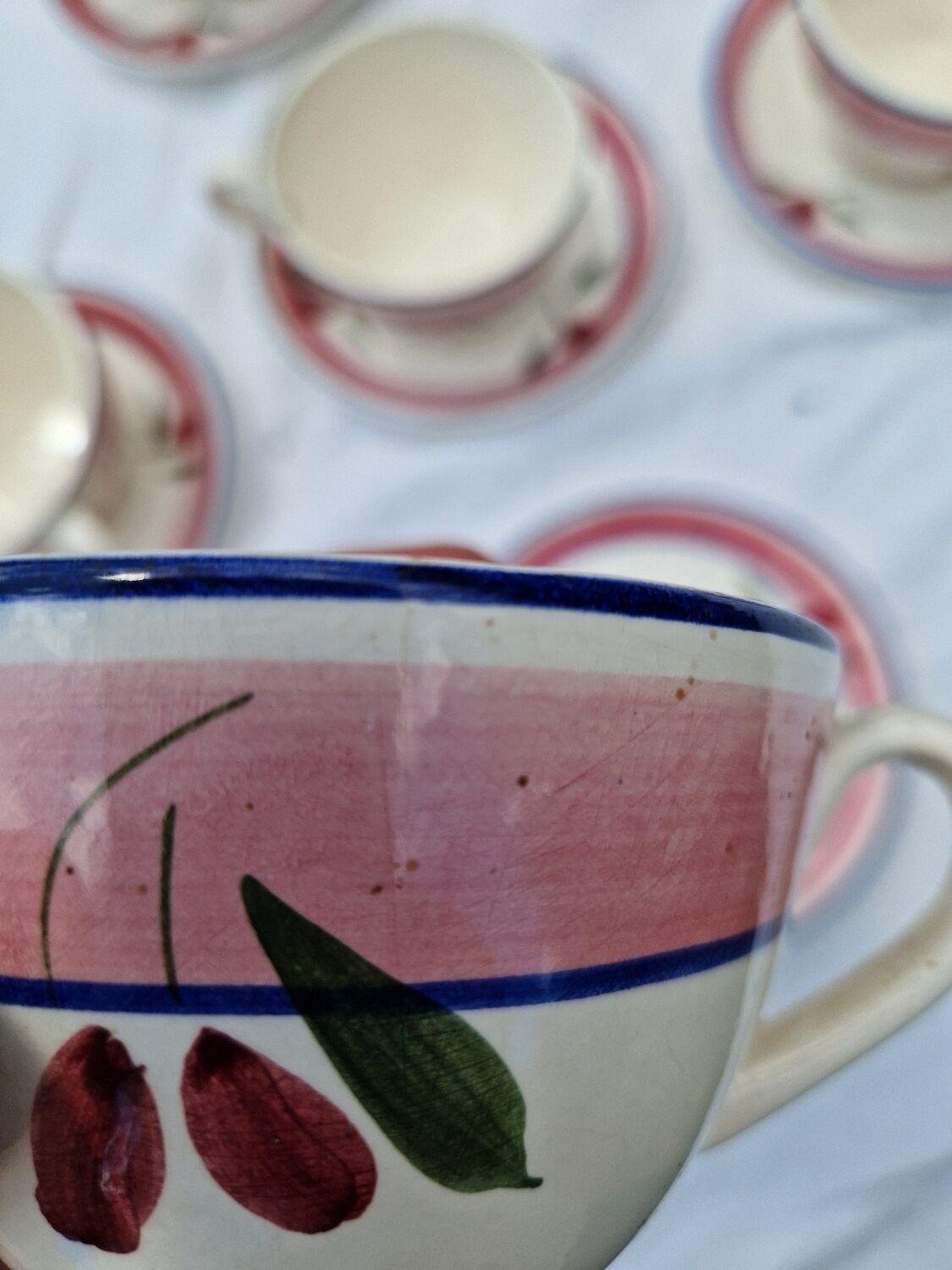 Set of 6 Antique Cups and Saucers
