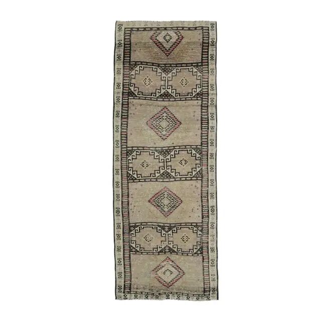 1960s Turkish Hand-Knotted Runner Rug 120x325
