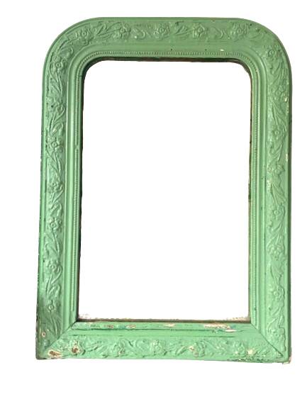 Classic antique mirror – wooden and plaster frame – repainted green from the 60s