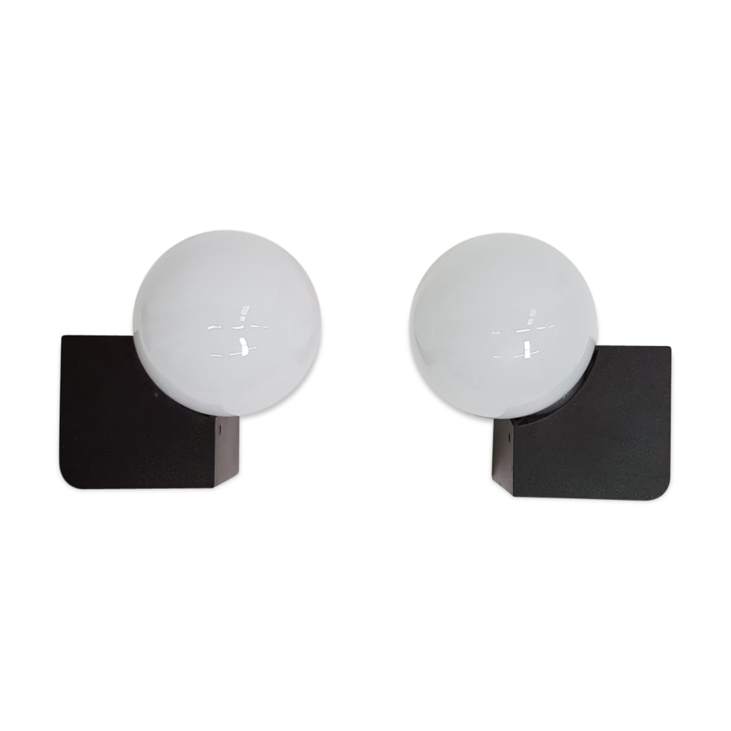 Pair of vintage opalin glass and plastic wall light  from the 1970s