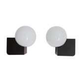 Paire d'appliques vintage en verre opalin et plastique des années 1970