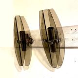 Pair of smoked glass and chrome wall lights, Italy, 1970