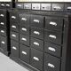 Large pair of antique apothecary cabinets painted black, Eastern Europe, 1910s