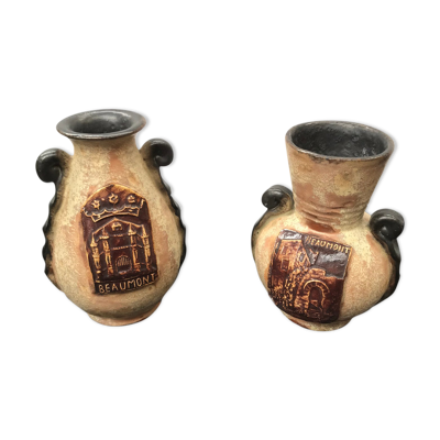 Paire de vases ancien beaumont terre cuite vintage