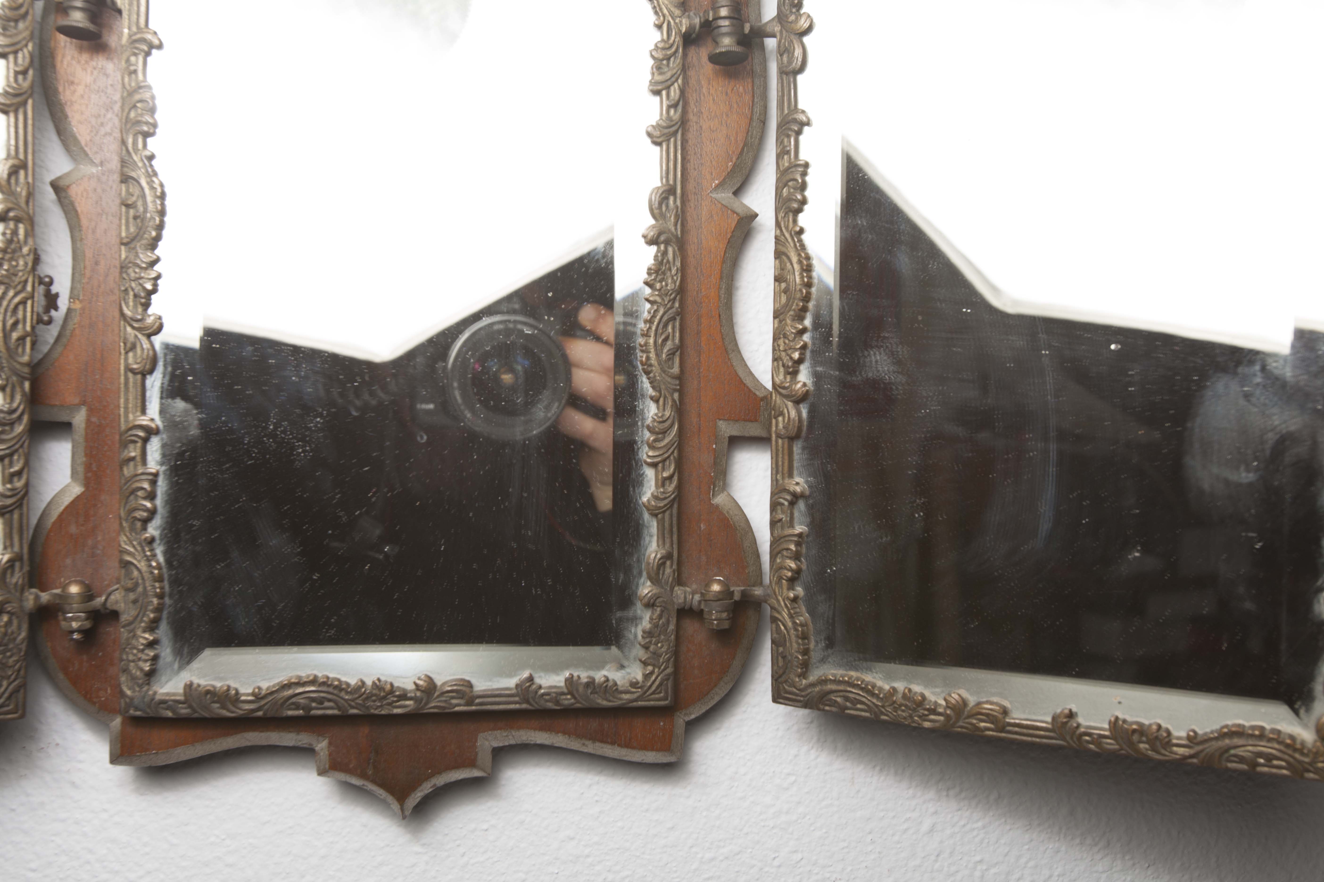 Mirror triptych from the 1940s on base 62x40cm