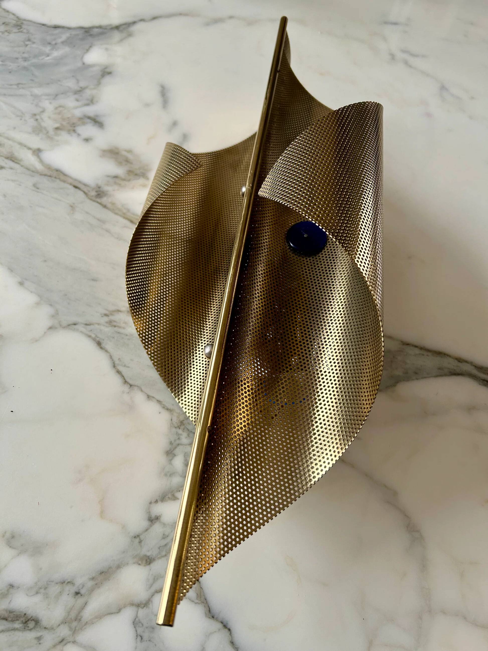 Pair of perforated brass wall lights by Christoph Palme, Germany, 1980s.