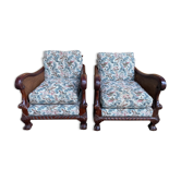 Pair of English mahogany and canning armchairs