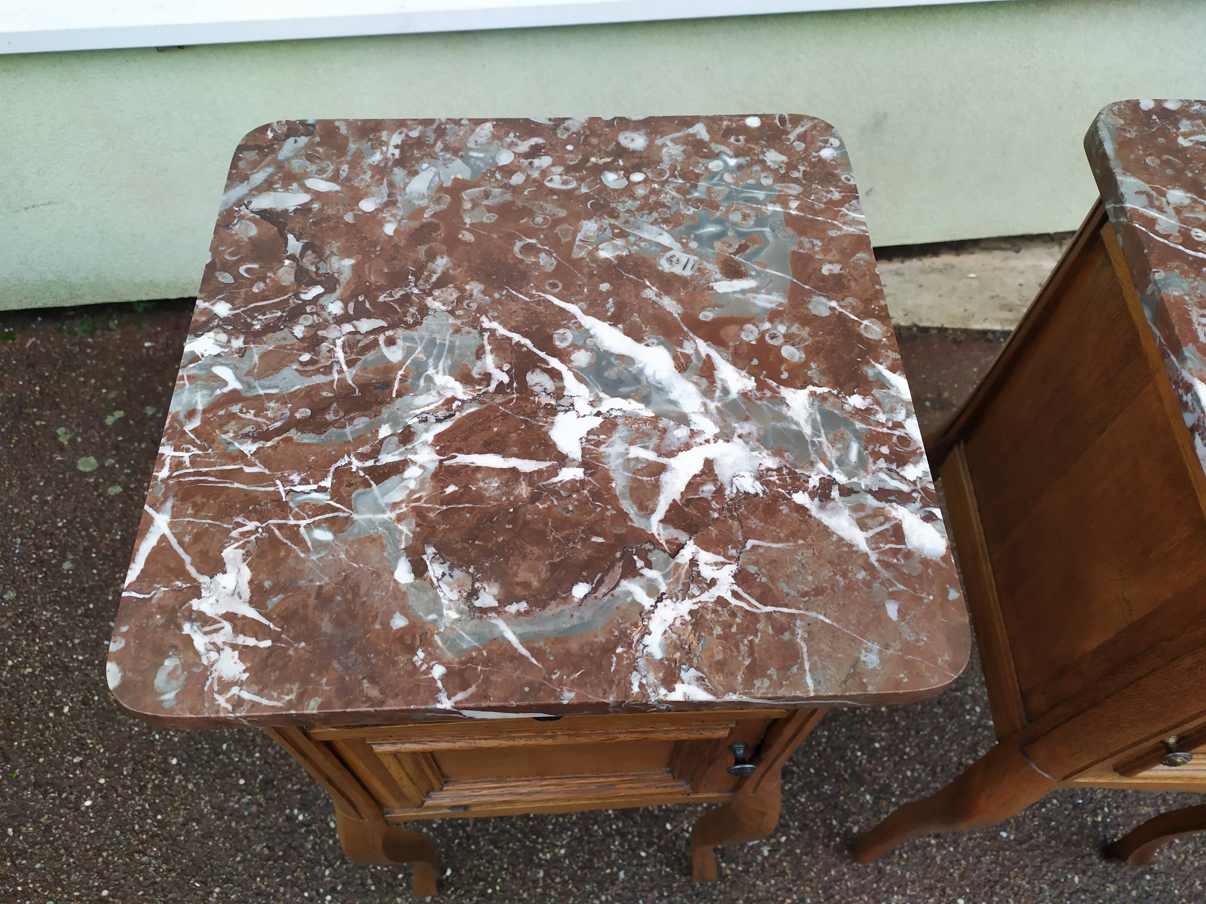 Set of 2 Louis XV style marble bedside tables