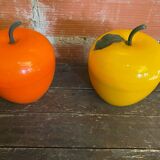 Ice Buckets Apple + Lemon Plastic Orange Yellow 70’s Vintage
