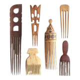 Set of 6 ethnic wooden combs 70s