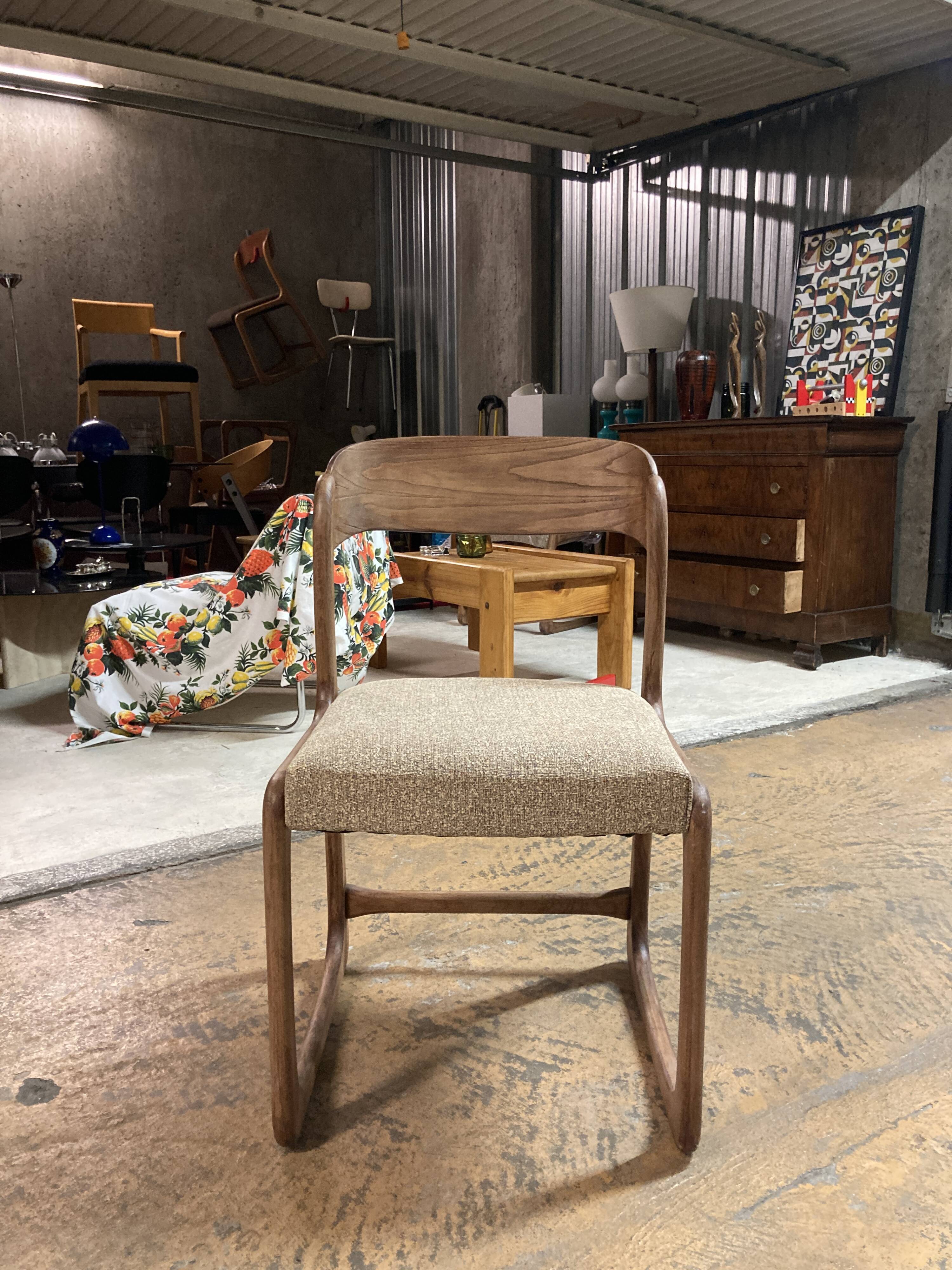 Restored vintage sleigh chairs – solid wood & textured fabric