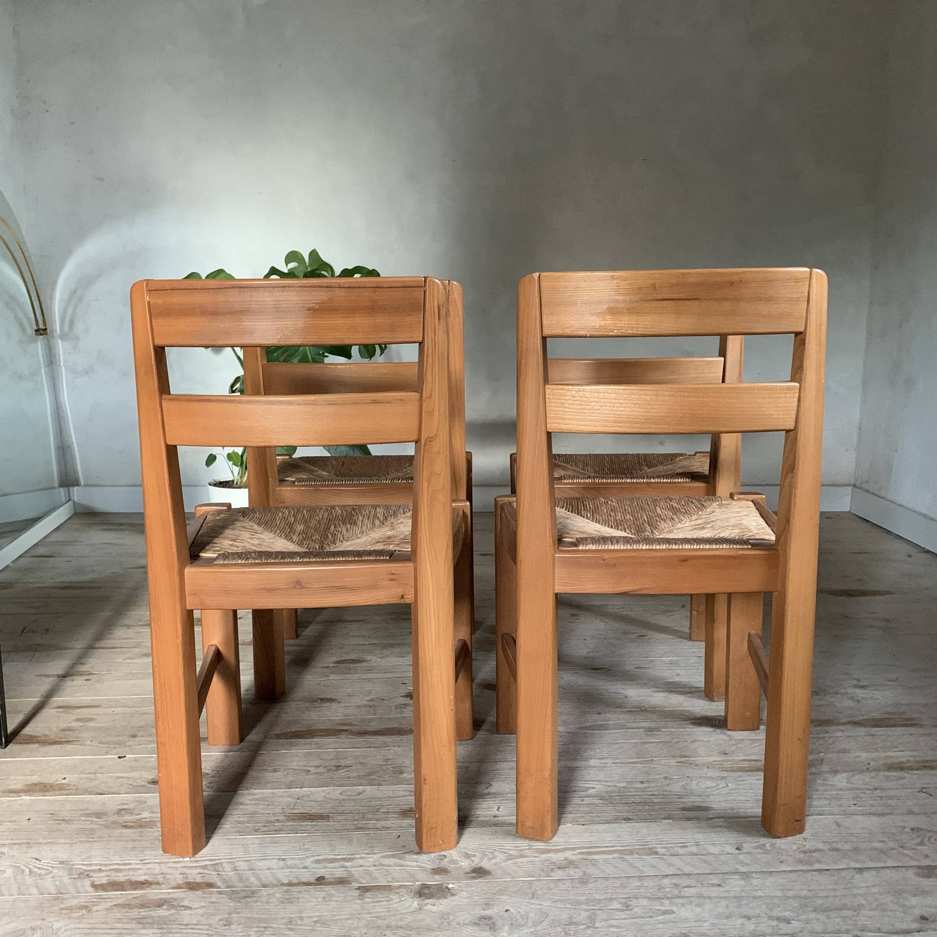 Vintage elm and straw chairs Maison Regain