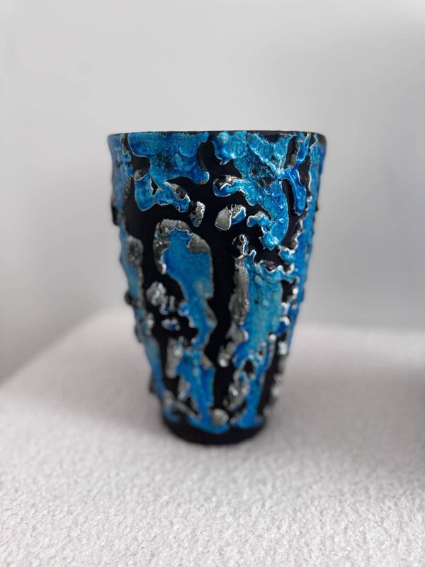 2 céramiques artistiques vintage, vase et pichet émaillés