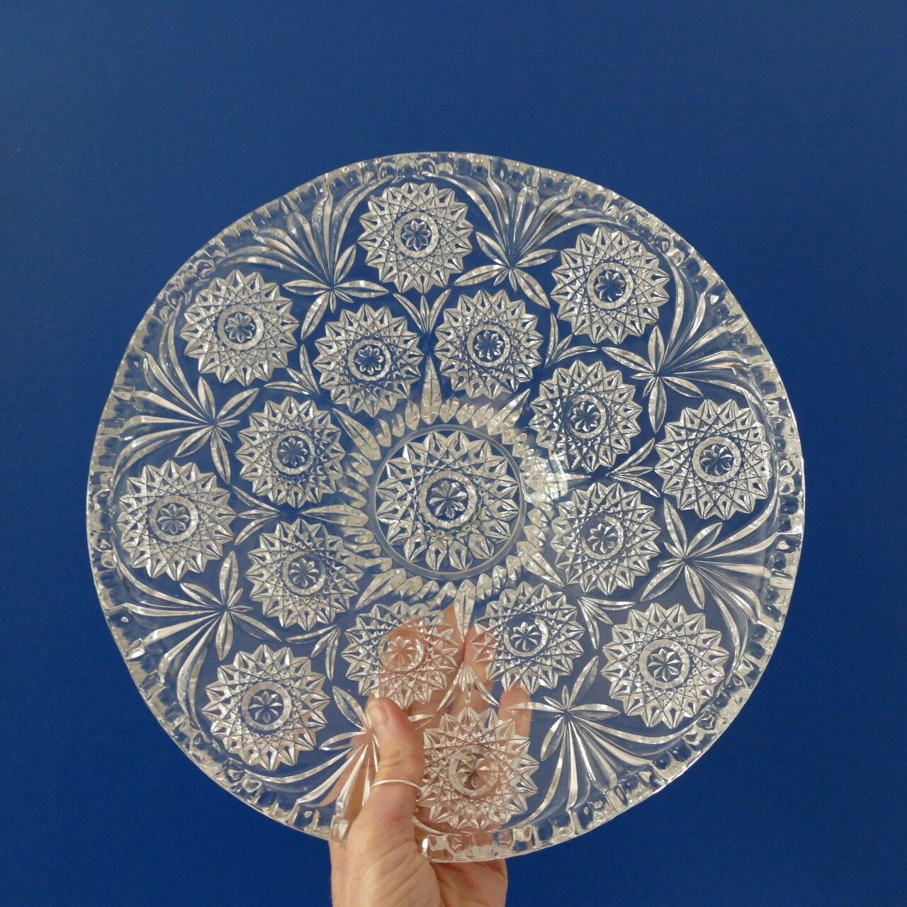 Engraved glass dish