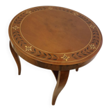 Brown Art Deco round side table in wood, hand-painted top (1930s)
